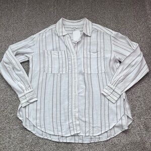 Splendid Striped Button Down Shirt Relaxed Fit Neutral